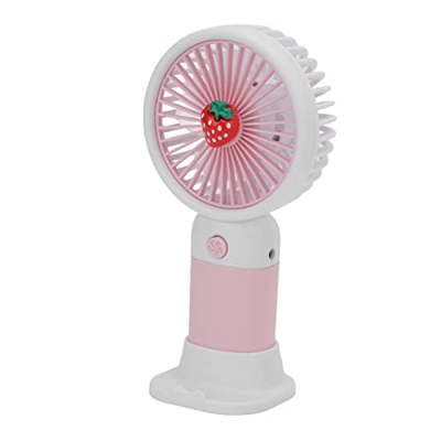 minifinker Ventilador Recargable Portátil, Ventilador de Mano Portátil de Dibujos Animados con Aspecto de Fresa Ligero de Gran Alcance con Cordón para