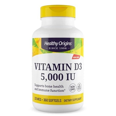 Healthy Origins Depot Vitamina D3 125mcg (5000 IU), 1 cápsula cada 5 días, 360 cápsulas blandas, altamente dosificadas, Probadas en Laboratorio, Sin S