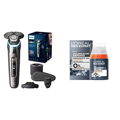 Afeitadora eléctrica Wet and Dry Shaver Series 9000 de Philips con SkinIQ (modelo S9987/59) + L'Oréal Men Expert - Crema Facial Hidratante 24H Para Ho