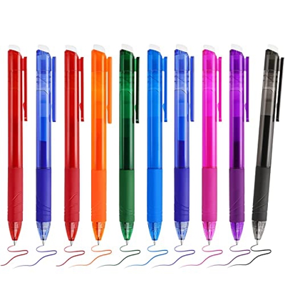 10 Piezas Boligrafos Borrable, 0.7mm BolíGrafo Borrable RetráCtil Boligrafo de Tinta de Gel Borrables BolíGrafos de Bola con Borrador para Estudiantes