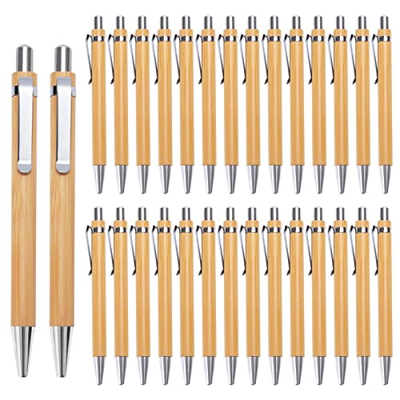 Juego de Bolígrafos Madera de Bambú Natural, 30 unidades Elegante Bolígrafos de Retráctiles La Vida Cotidiana Escritura en Oficina Regalo para Estudia