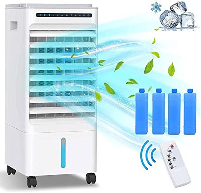 JYCCH Enfriador de Aire portátil, purificador de Ventilador de Aire Acondicionado móvil, humidificador con Ruedas y Tanque de Agua Doble de 5L, 3 Modo