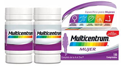 Multicentrum Mujer, Complemento Alimenticio Multivitaminas con 13 Vitaminas y 11 Minerales, Sin Gluten, 180 Comprimidos