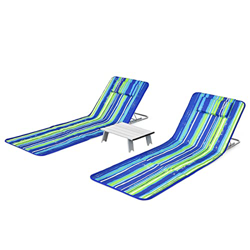 COSTWAY Set de Esterilla de Playa con Respaldo Plegable y una Mesita, Set Tumbonas Regulables para Relajarse en el Exterior y Tomar el Sol, Sillas Reg en oferta
