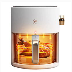 Freidora De Aire Visible En 360°, Horno Freidora De 2,8 L con Circulación De Aire Rápida, Control Manual, Perilla De Escala Fina (Color : Blanco, S :  características