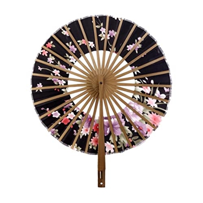 HoveeLuty Fan De Viento Redondo Fan De Bambú Seda Flor De Estilo Japonés Ventilador De Mano Plegable Ventilador No.4