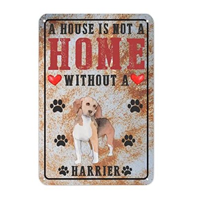 Cartel de metal Harrier Dog - Cartel decorativo para pared, diseño de perro y mamá, casa con texto "A House Is Not A Home Without A Dog"