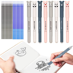 8 Piezas Bolígrafos Animales Dibujos, Borrables Pen, Bolígrafos Borrables, Negros Borrables Bolígrafos, con 16 Minas de Recarga, para Niños, Estudiant características