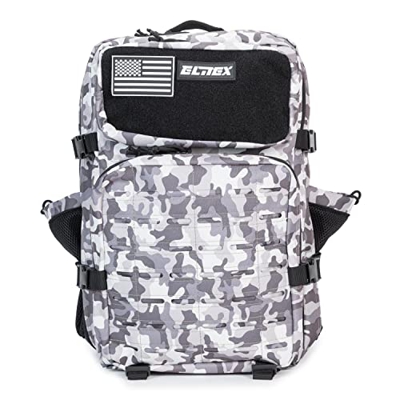 ELITEX V2 Mochila 45L Táctica Militar Bandera USA Impermeable Cross-Training Aire Libre Deportes Gimnasio Portatil Oxford 900D (Blanco y Negro Camufla