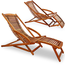 CASARIA 2X Tumbonas de Madera de Acacia Jardín Sillas Reposapiés Plegable Mecedora Cojín Exterior Terraza en oferta