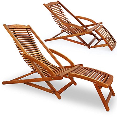 CASARIA 2X Tumbonas de Madera de Acacia Jardín Sillas Reposapiés Plegable Mecedora Cojín Exterior Terraza