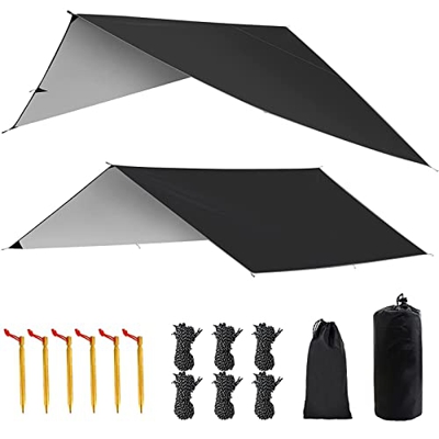 Rayblow Tarp de Campamento Impermeable, Lona de Mosca de Lluvia de Hamaca Pesada de 10x10 pies Lona de Carpa Liviana Canopy de Refugio para Campamento