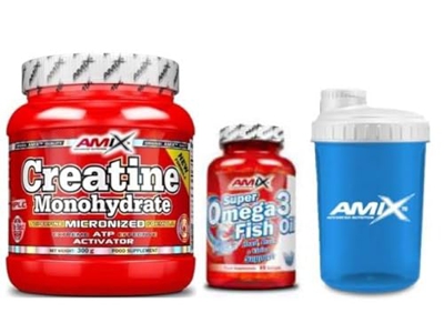 amix nutrition creatina 300 gr + bote amix 30 pastillas + batidor