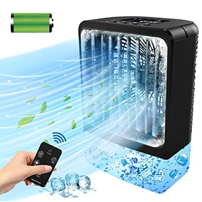 Aire Acondicionado Portatil - Mini Aire Acondicionado Personal, 4000mAh Batería Enfriador de Aire con Control Remoto, Temporizador para Oficina/Hogar 