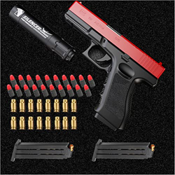 ZHEDALANG Shell Ejection Soft Bullet Toy Gun,Pistola de Juguete de Bala Suave con Cargador de Expulsión y Silenciador, Niños,Divertido Juego Al Aire L en oferta