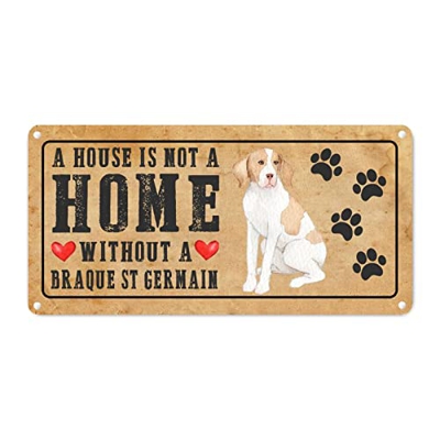 Cartel de metal para perro de San Germain con punta de perro y perro, letrero de metal vintage con texto "A House Is Not A Home Without A Dog" para de