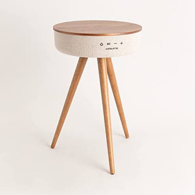 CREATE / Speaker Table / Mesa Altavoz Madera Oscura / Bluetooth y Cargador Smartphone Inalámbrico