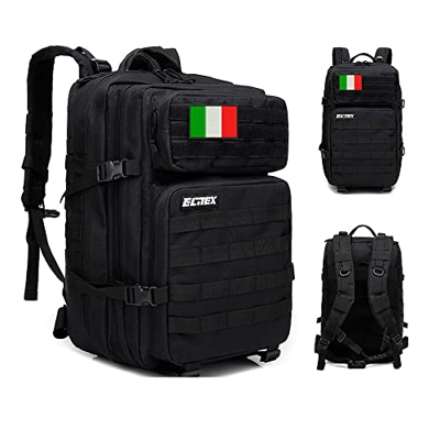 ELITEX Mochila 45L Táctica Militar Bandera Italia Impermeable Deportiva Aire Libre Bolsillos Gimnasio Portatil Oxford 900D (Negro)