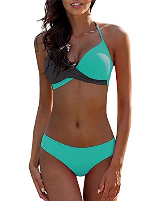 UMIPUBO Conjuntos de Bikinis para Mujer Push Up Halter Bikini Traje de baño Dos Piezas Acolchado Color sólido Tubo Traje de baño Triángulo Bikini Traj