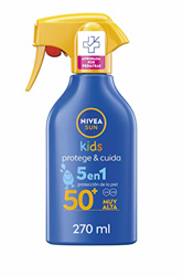 NIVEA SUN Spray Solar Niños Protege & Juega FP50+ (1 x 270 ml), pistola spray solar hidratante resistente al agua, protector solar infantil, protecció en oferta