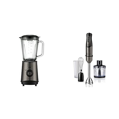Black + Decker BXJB800E Batidora de Vaso, 800 W, 1.5 Litros, Acero Inoxidable, Gris + BXHBA1000E Batidora de mano, 3 Accesorios, 1000 W, Acero Inoxida