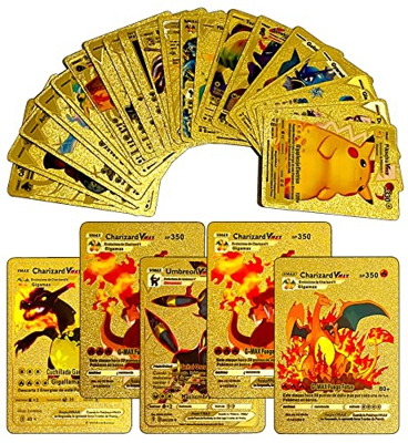 Pokama Cartas 2022 Nuevo Español 55 Vmax GX EX V Tarjetas Doradas Tarjetas de lámina Dorada Alto Ataque Sin Repetición Material de PVC,, Regalos de cu