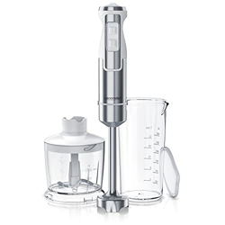 Arendo - Batidora de Mano de Acero Inoxidable de 1000 vatios - Cuchilla de Cuatro Hojas - Regulador de Velocidad Variable - Botón Turbo - Vaso medidor en oferta