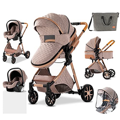 3 en 1 Sistema de Viaje Para Bebé Silla de Paseo 3 en 1 Carrito con Capazo Cochecito de Bebé Cochecito de Paisaje Alto Reclinable Cochecito Estándar P