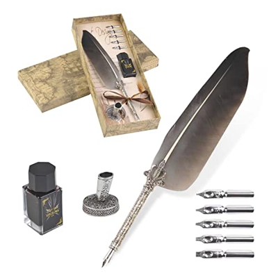 VABNEER Pluma de Inmersion Pluma Antigua Escritura Metal Pluma de Caligrafía Para uso personal, regalo ejecutivo y decoración de escritorio antigua (c