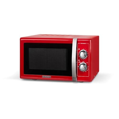 SCHNEIDER Microondas Vintage con Grill, 25 Litros, 900w de Potencia, 1000w de Grill, 6 Niveles de Potencia, Plato Giratorio de 27 cm, SMW25VMR, Rojo