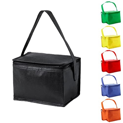 TIENDA EURASIA® Nevera Portatil para 6 Latas, con Asa de Transporte, Interior Isotermo, Interior en Aluminio, Tejido Non-Woven (Negro)