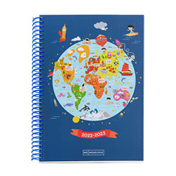 Miquelrius MR26163 Agenda septiembre 2022 junio 2023 - Semana Vista - Tamaño Plus 15 x 21,3 cm - Bilingüe: español, inglés - Junior - Mundo en oferta