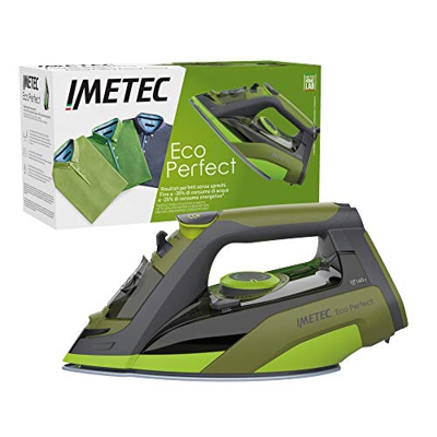 Imetec Plancha de Vapor Eco Perfect, resultados con -35% de consumo de agua y -25% de consumo de energía, Suela con revestimiento de cerámica Pro, Tri