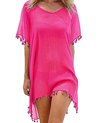 heekpek Mujer Borla Trajes de Baño Gasa Pareos Ropa de Playa Beach Bikini Cover Up Camisolas y Pareos Pareos Playa Mujer