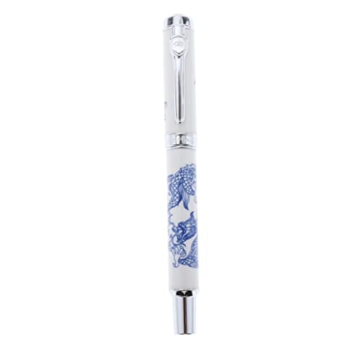 Amagogo Pluma Estilográfica Elegante Punta Fina Porcelana Azul-Blanca Firma de Negocios de Oficina