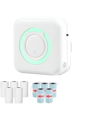Mini Impresora de Bolsillo inalámbrica sin Tinta, Impresora térmica Bluetooth con 10 Rollos de Papel térmico de Papel portátil Impresora térmica, para