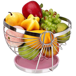 FMOPQ Plato de Frutas, Hamaca de Frutas oscilante Plateada, Cesta de Frutas Redonda de Acero Inoxidable, Cesta de Drenaje en oferta
