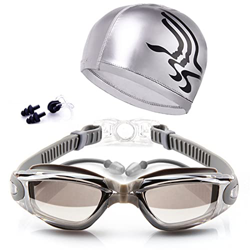yeSJRL Gafas de natación profesionales anti niebla transparente sin fugas gafas de natación para adultos hombres mujeres, gris en oferta