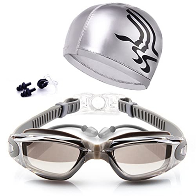 yeSJRL Gafas de natación profesionales anti niebla transparente sin fugas gafas de natación para adultos hombres mujeres, gris