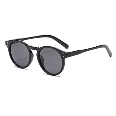 Long Keeper Retro Gafas de Sol Mujer Hombre Gafas Redondas Pequeñas Vintage UV400 Protección Lentes De Sol Unisex (Negro)