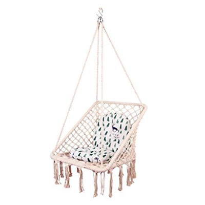Hamaca Columpio Balcón casero Silla de Mimbre Cesta Colgante Rectángulo Encaje Flecos Columpio Silla Columpio Pesado Hamaca (Color : White, Size : 65x