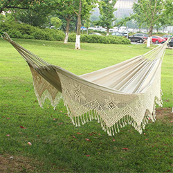FMOPQ Hamaca al Aire Libre Hamaca para Acampar al Aire Libre Suministros para Exteriores Hamaca de algodón con Borla Cama Columpio Blanca Hamacas y Tu características