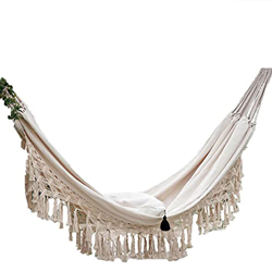 Hamaca al aire libre Hamaca Macramé con flecos Hamaca doble Silla de red Columpio para colgar en el interior Decoración para el hogar Hamacas y tumbon características