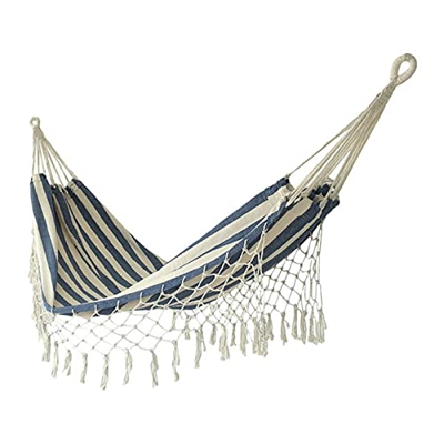 Hamaca Hamaca con Borla de Lona para Acampar en Interiores al Aire Libre Suministros para Exteriores Hamaca portátil Plegable y con Rayas Blancas Hama