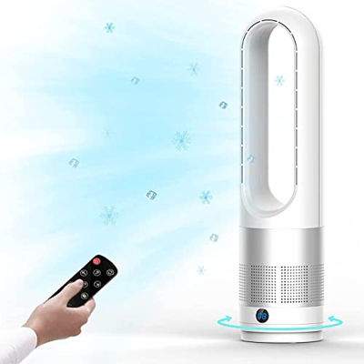 Ventilador torre sin buque,refrigerador ventilador cuchillas 23.62 pulgadas, oscilante 80 ° con control remoto,8 velocidades, temporizador h,pantalla 