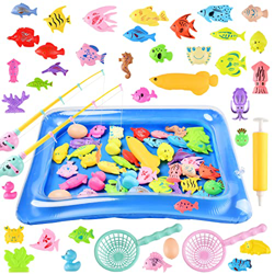 KCCCT 45Pcs Juguete de Pesca para Niños,Juego de Pesca Juguete Educativo&Interactivo de Pesca con Caña Juegos de Agua para Bañera y Deportes al Aire L precio
