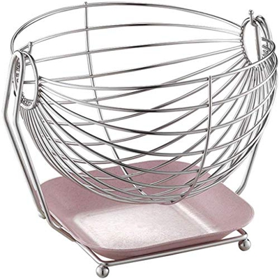 Fruit Plat- Hamaca oscilante para Frutas, Cuenco de Acero Inoxidable para Verduras, Cesta, Estante de Almacenamiento con Soporte Plateado