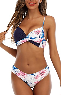CheChury Conjuntos de Bikini Traje de baño Ropa Bikini Bandeau para Mujer Brasileo Ropa Cruz de Pecho de Playa Cintura Alta Traje con Impresión con Re