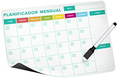 Calendario Magnético para Refrigerador de Cocina, 31 x 25 cm, Planificador de Calendario Mensual y Lista de Compras con Borra Seca y Marcadores de Tiz