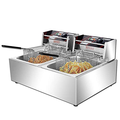 Freidora, freidora Comercial de 12 l, freidora eléctrica Francesa de encimera de Acero Inoxidable de Gran Capacidad con Cesta Doble, para cocinar dona